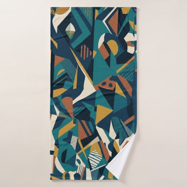 Modern Abstract Geometric Art - Retro Teal Orange  Bath Towel Set (Bath Towel)