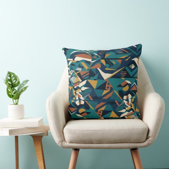 Modern Abstract Geometric Art - Retro Teal Orange  Cushion (Chair)