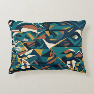 Modern Abstract Geometric Art - Retro Teal Orange Decorative Cushion