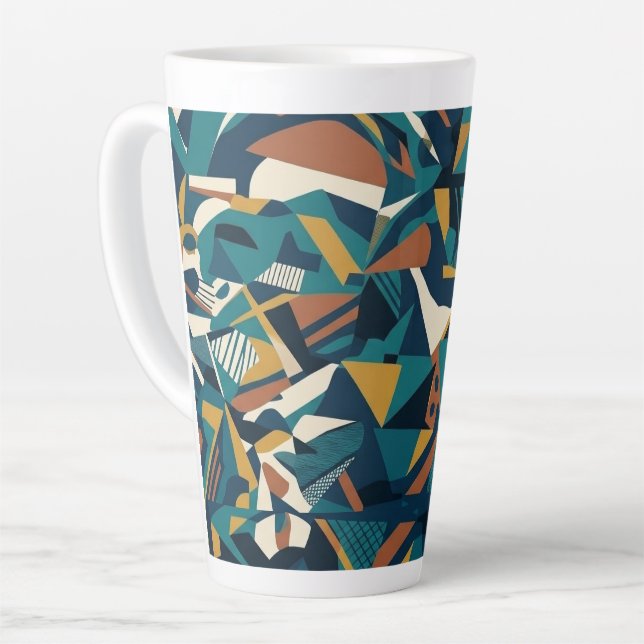 Modern Abstract Geometric Art - Retro Teal Orange  Latte Mug (Left Angle)