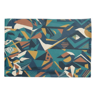 Modern Abstract Geometric Art - Retro Teal Orange Pillowcase