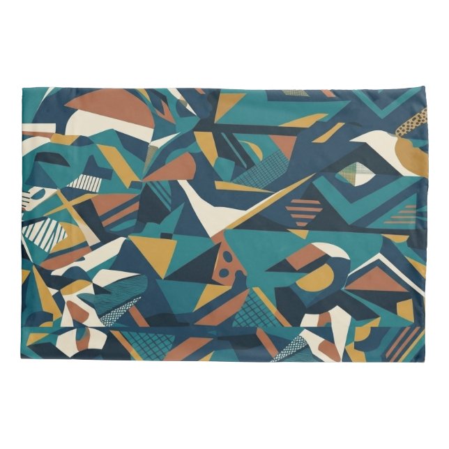 Modern Abstract Geometric Art - Retro Teal Orange  Pillowcase (Back)