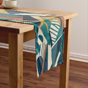 Modern Abstract Geometric Art - Retro Teal Orange  Short Table Runner