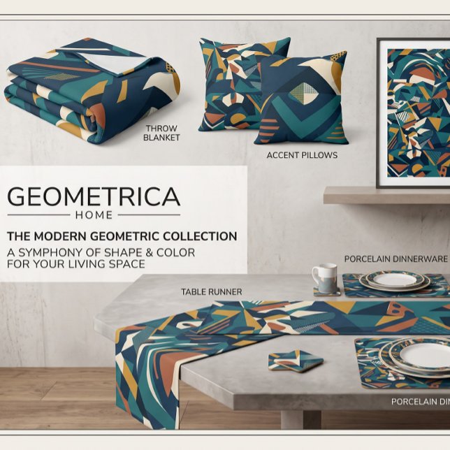 Modern Abstract Geometric Art - Retro Teal Orange  Short Table Runner (Creator Uploaded)