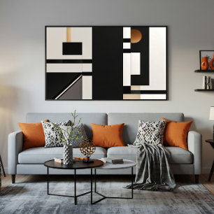 Modern Abstract Geometric Black and Gold Canvas Print