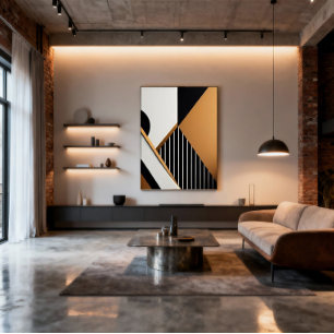 Modern Abstract Geometric Black and Tan Canvas Print