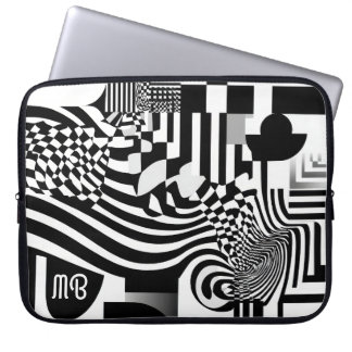 Modern Abstract Geometric Black White Pattern 15" Laptop Sleeve
