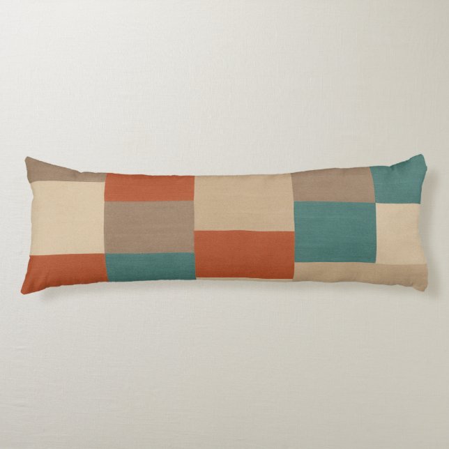 Modern Abstract Geometric Block in Teal & Beige Body Cushion (Front)