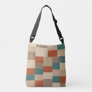 Modern Abstract Geometric Block in Teal & Beige Crossbody Bag