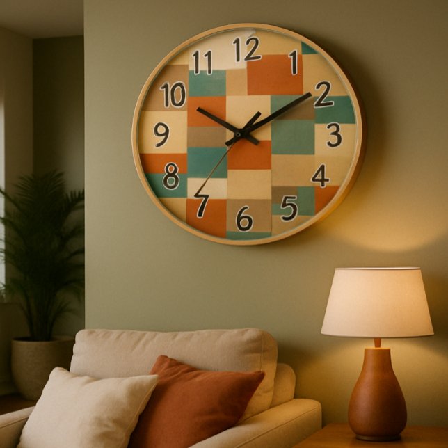 Modern Abstract Geometric Block in Teal & Beige Large Clock (Creator Uploaded)