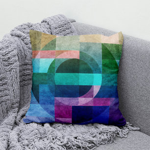 Modern abstract geometric Blue green pink Circle Cushion