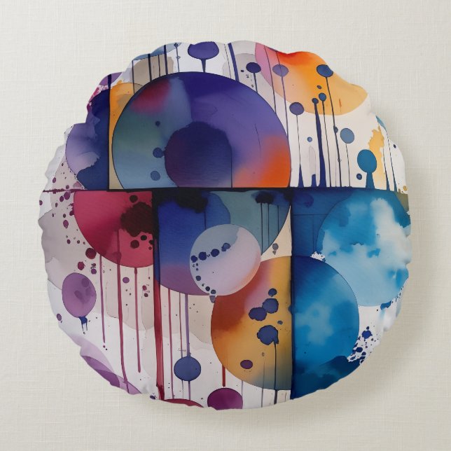 Modern Abstract Geometric Circles Round Cushion (Front)