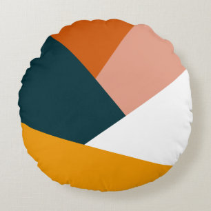 Modern abstract geometric colour block pattern round cushion