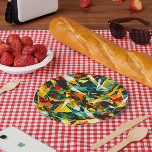 Modern Abstract Geometric Colourful Crystal Glass Paper Plate (Picnic)