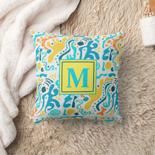 Modern Abstract Geometric Colourful Monogram Cushion (Blanket)