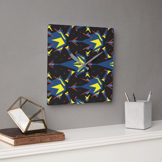 Modern abstract geometric digital pattern 57 square wall clock (Office)