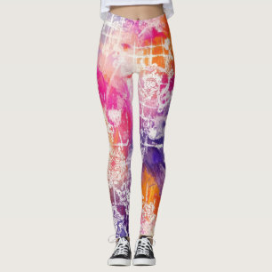 Modern Abstract Geometric Grid Pattern Leggings