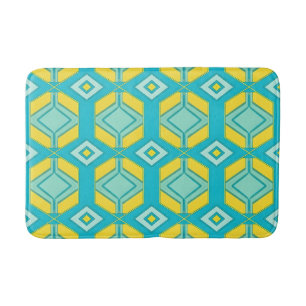 Modern Abstract Geometric Hexagon Teal and Yellow Bath Mat