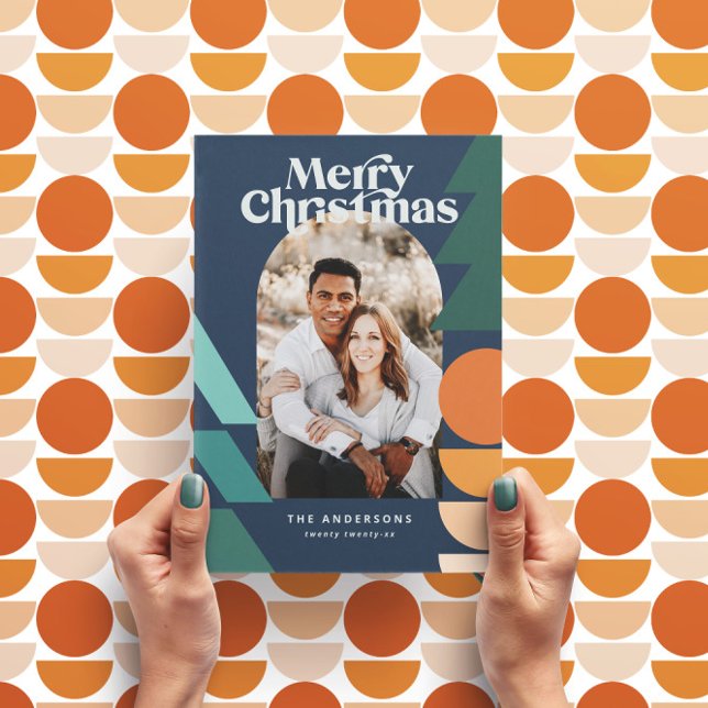 Modern abstract geometric navy holiday photo card (Creator Uploaded)