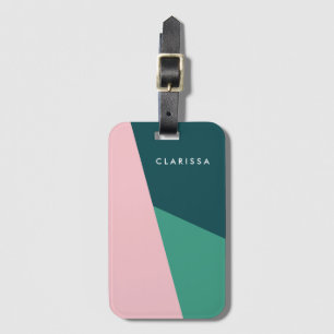 Modern abstract geometric pastel pink & green luggage tag