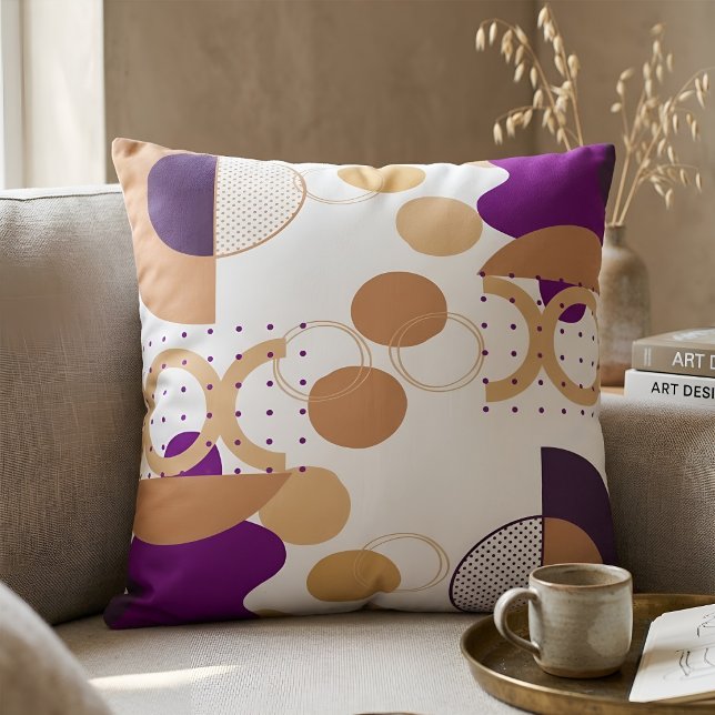 Modern Abstract Geometric Purple and Ochre Boho Cushion (Creator Uploaded)