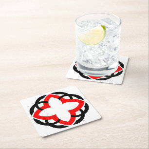 Modern Abstract Geometric Red and Black Mandala Square Paper Coaster