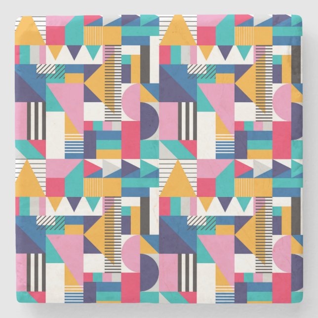 Modern Abstract Geometric Seamless Pattern Stone Coaster (Front)