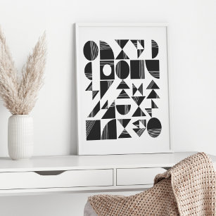 Modern Abstract Geometric Shapes   Black and White Poster