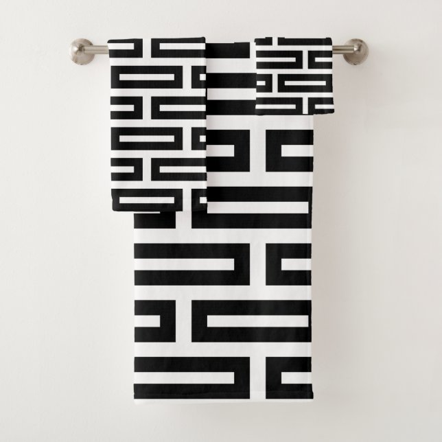 Modern Abstract Geometric Shapes in Black & White  Bath Towel Set (Insitu)