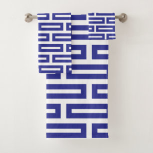 Modern Abstract Geometric Shapes in Blue & White  Bath Towel Set