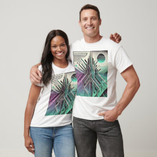 Modern Abstract Geometric Tree Tech Fusion T-Shirt