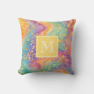 Modern Abstract Glitter Floral Monogram Design Cushion