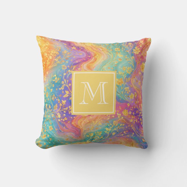 Modern Abstract Glitter Floral Monogram Design     Cushion (Front)
