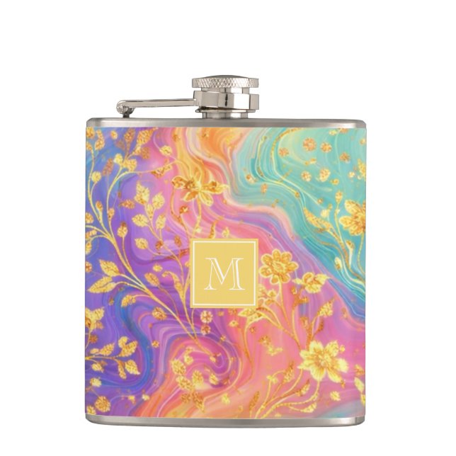 Modern Abstract Glitter Floral Monogram Design     Hip Flask (Front)