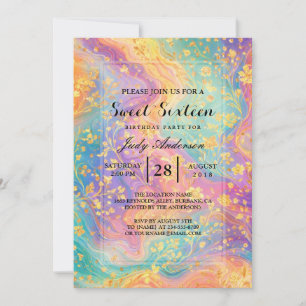 Modern Abstract Glitter Floral Monogram Design Invitation