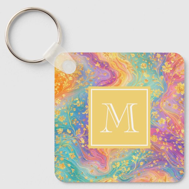 Modern Abstract Glitter Floral Monogram Design     Key Ring (Front)