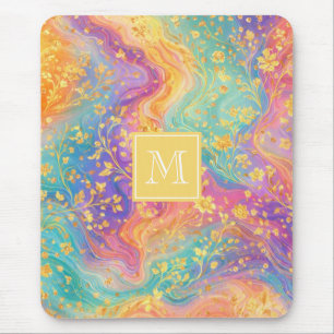 Modern Abstract Glitter Floral Monogram Design Mouse Pad