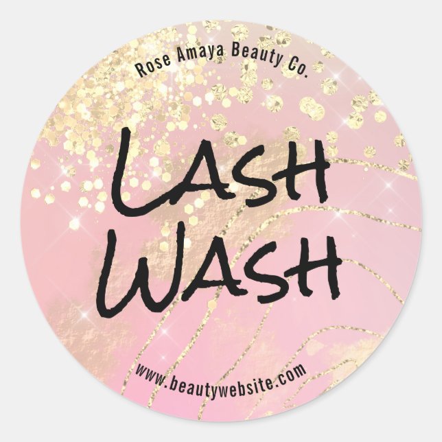 Modern Abstract Glitter Gold Lash Wash Classic Round Sticker (Front)