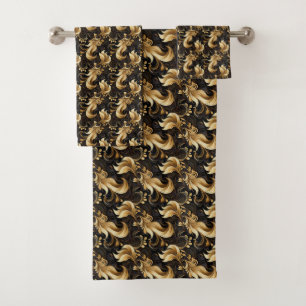 Modern Abstract Gold and Black Towel Set