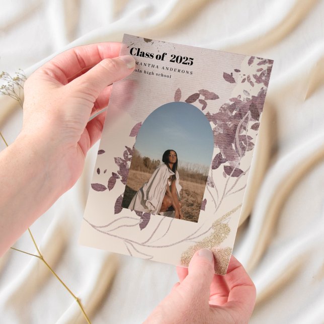 Modern Abstract Gold and Purple Graduate Vellum Invitations (Creator Uploaded)