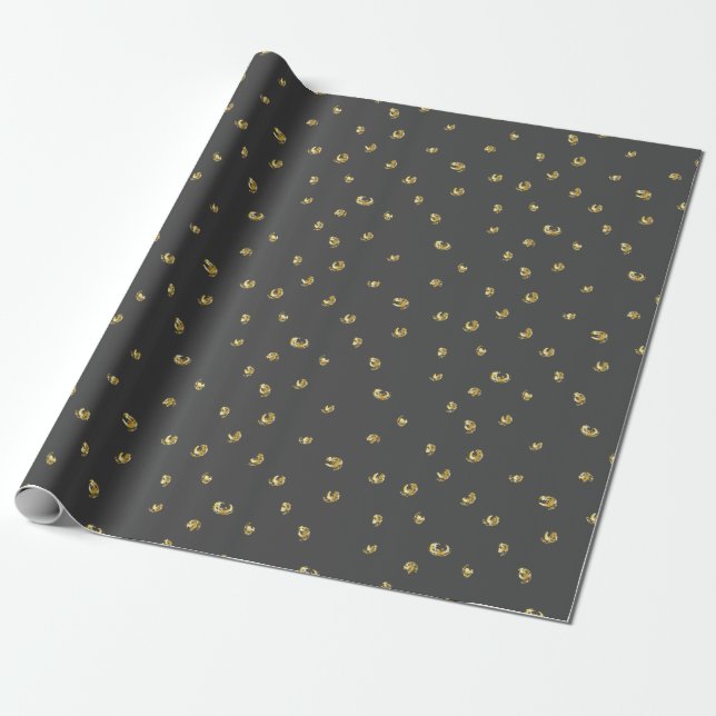 Modern abstract gold circles on dark grey wrapping paper (Unrolled)