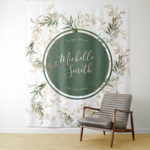 Modern Abstract Gold Eucalyptus Boho Bridal Shower Tapestry