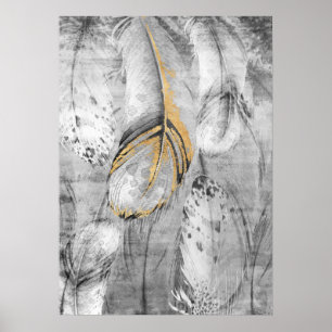 Modern Abstract Gold & Grey Flower Wall Art Poster