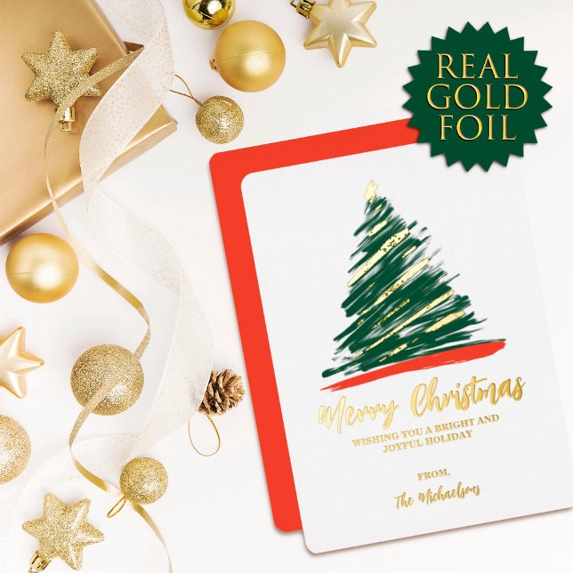 Modern Abstract Gold Red Green Tree Christmas Foil (Creator Uploaded)