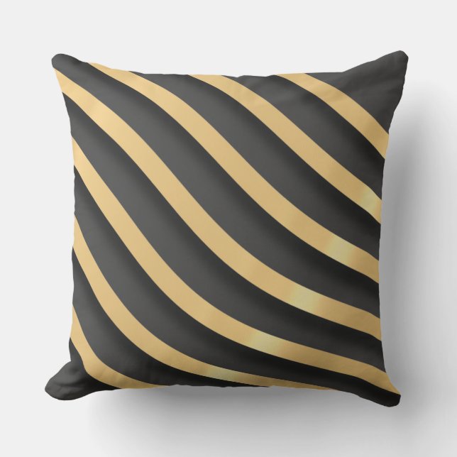 Modern Abstract Gold Stripes Grey Cushion (Front)