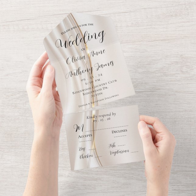 Modern Abstract Gold Wedding All In One Invitation (Tearaway)