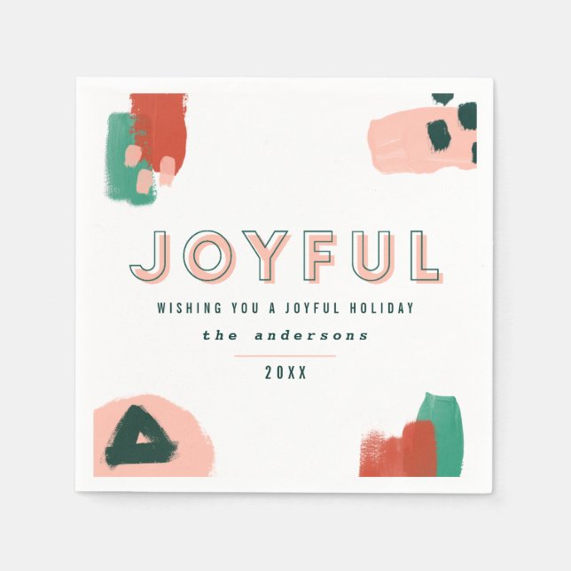Modern abstract graphic red, pink + green joyful napkin (Front)