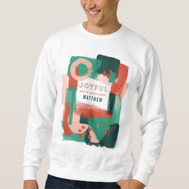 Modern abstract graphic red, pink + green joyful sweatshirt (Front)