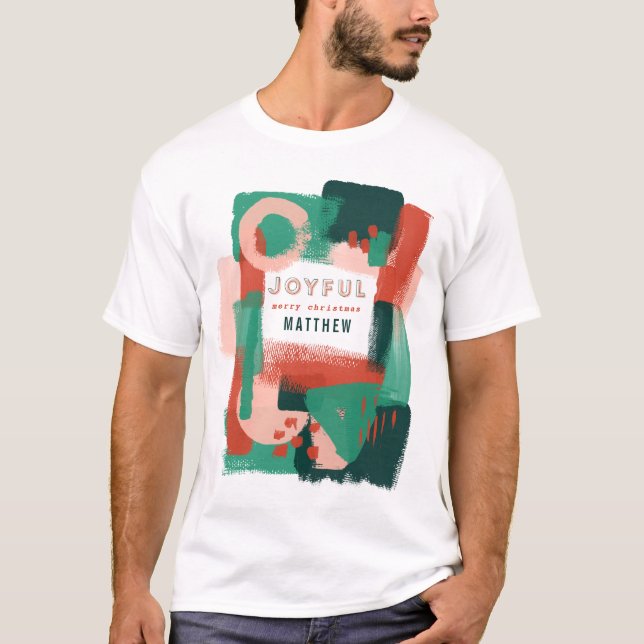 Modern abstract graphic red, pink + green joyful T-Shirt (Front)
