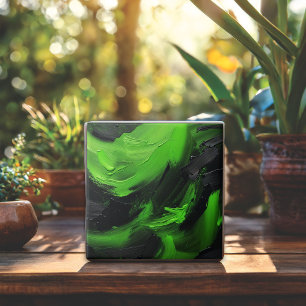 Modern Abstract Green & Black Swirling Pattern Tile
